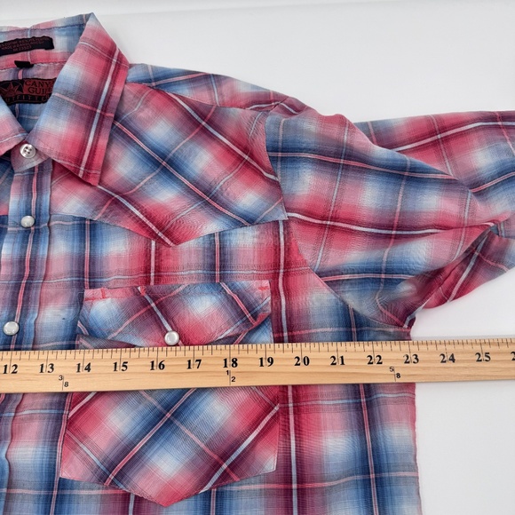 Canyon Guide Shirt Men Large Red Blue Plaid Snap Button Up Short Sleeves Western - Picture 9 of 11